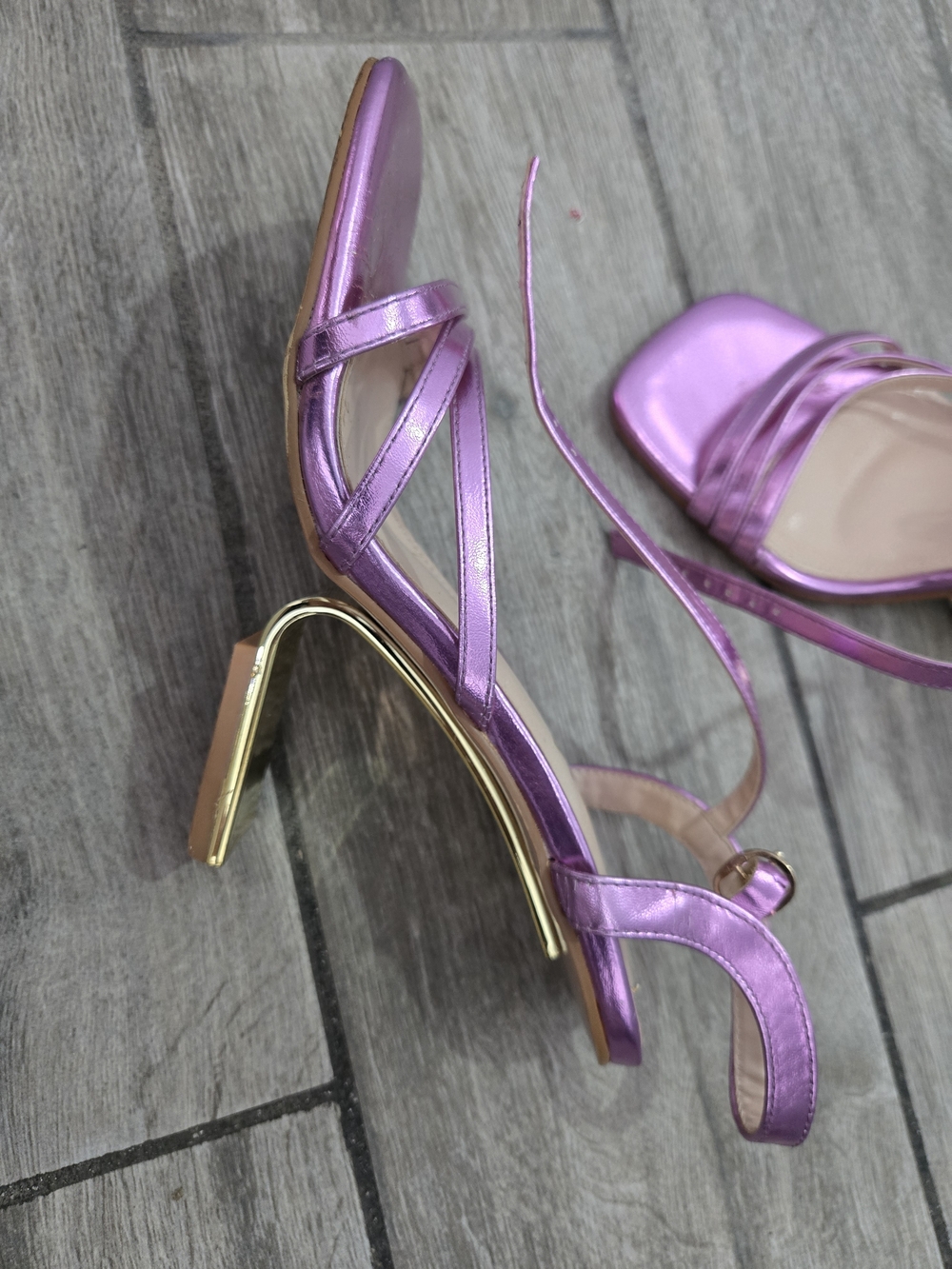 Metallic Lilac Strappy High Heel Sandals